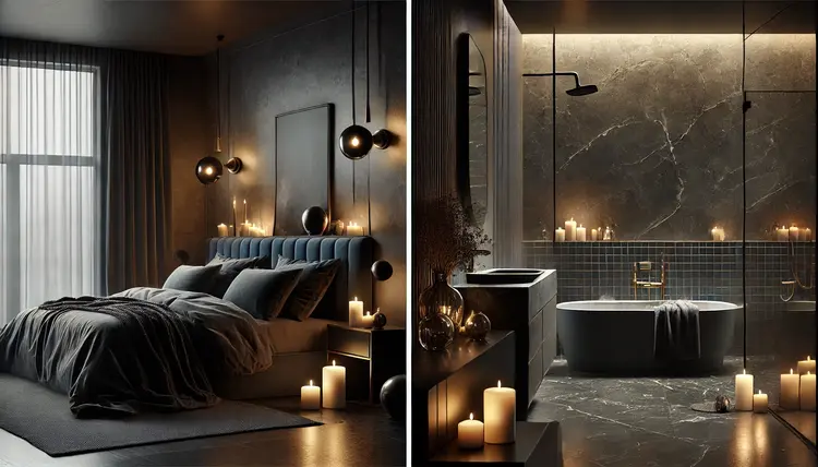 Moody Bedroom and Bathroom Design